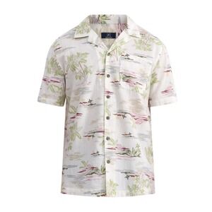 Camp Shirt Mens 2XL Cream Beach‎ Scenic Floral Button Up Retro Hawaiian New
